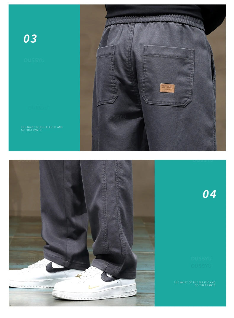 Brand Clothing Soft Lyocell Fabric Men's Pants Loose Straight Drawstring Elastic Waist Korea Casual Trousers Plus Size 4XL