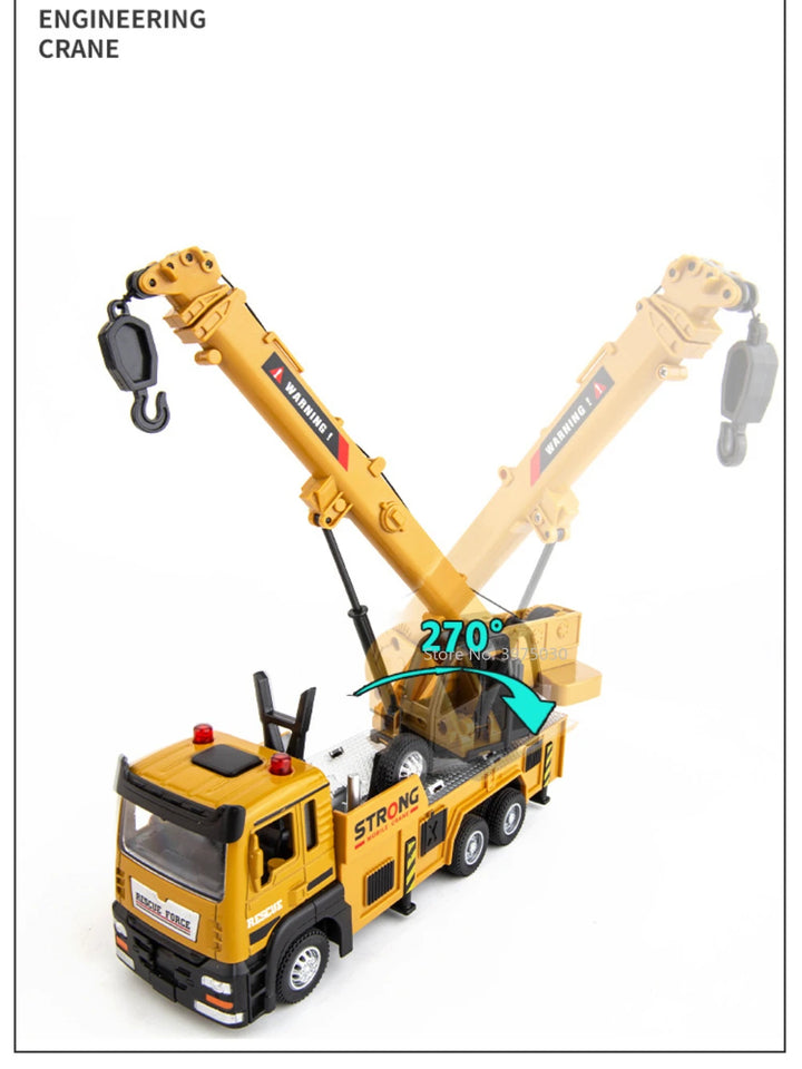 Crane Truck Alloy Car Model Diecast Metal Toy Simulation Engineering Vehicles with Sound and Light Model for Children Gifts