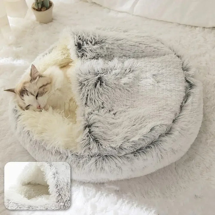 Cozy Round Pet Bed – Dual-Purpose Warm Sleeping Nest and Cave with Detachable Cover for Small Dogs and Cats