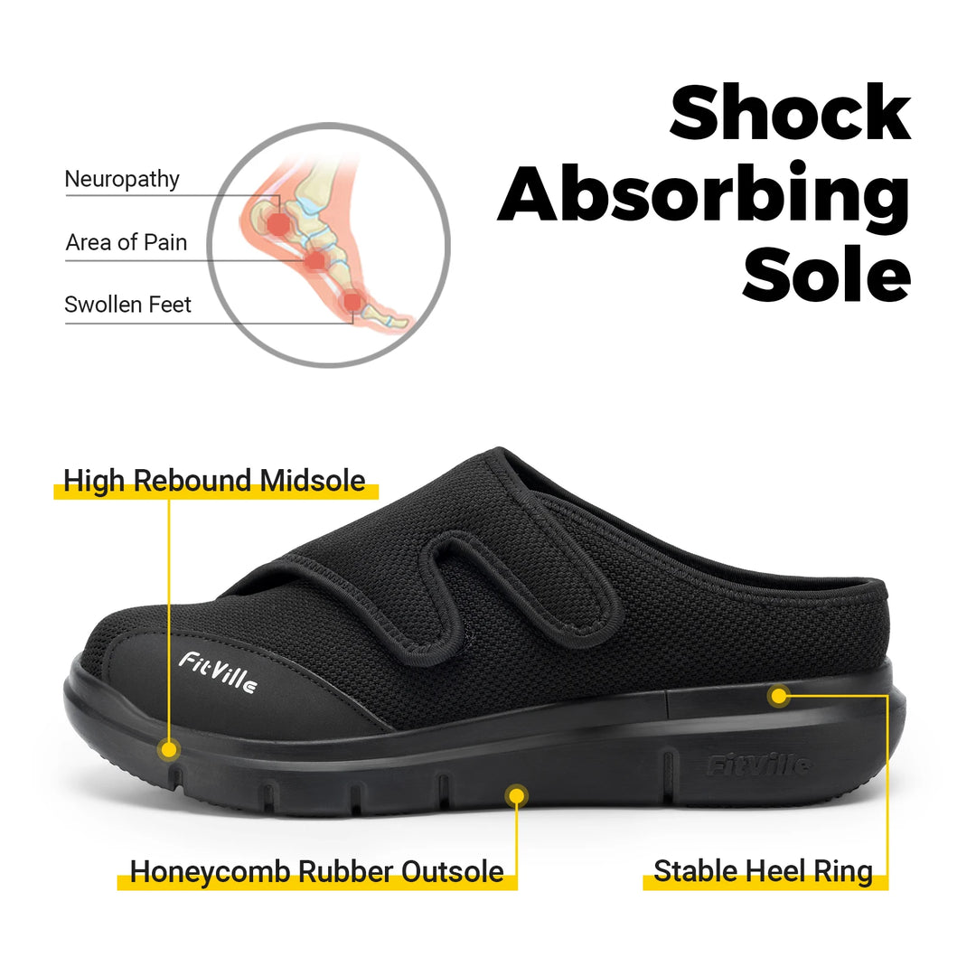 Men's Half Slippers Diabetic Shoes Extra Wide Adjustable Lightweight Casual Shoe For Swollen Feet Plantar Fasciitis