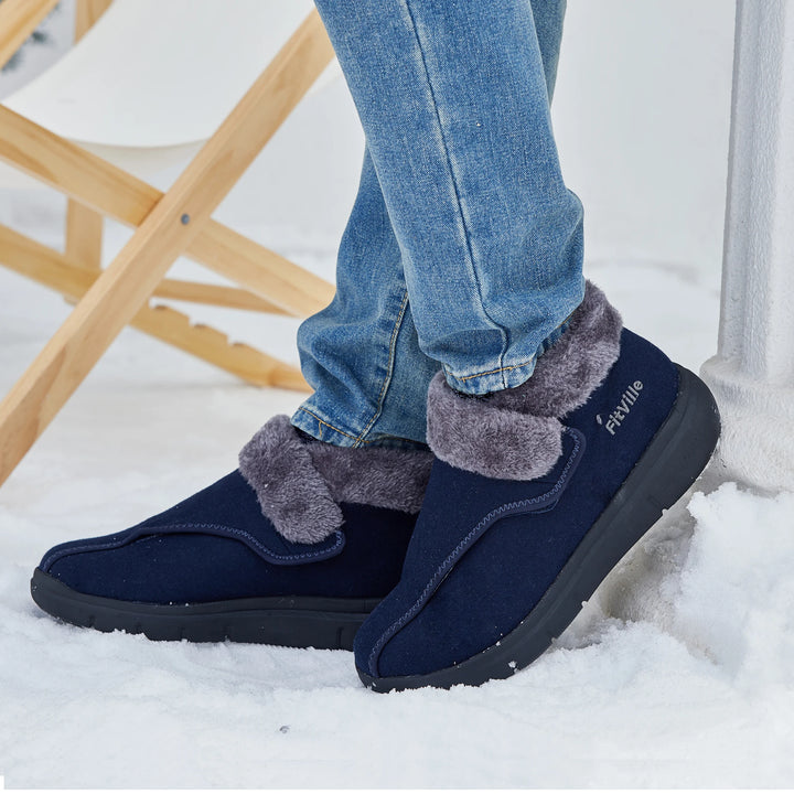 Men's Boots Plush Cotton Home Shoes Warm Thick Wide Shoes One-Step Non-Slip Lightweight Cold-Proof Shoes