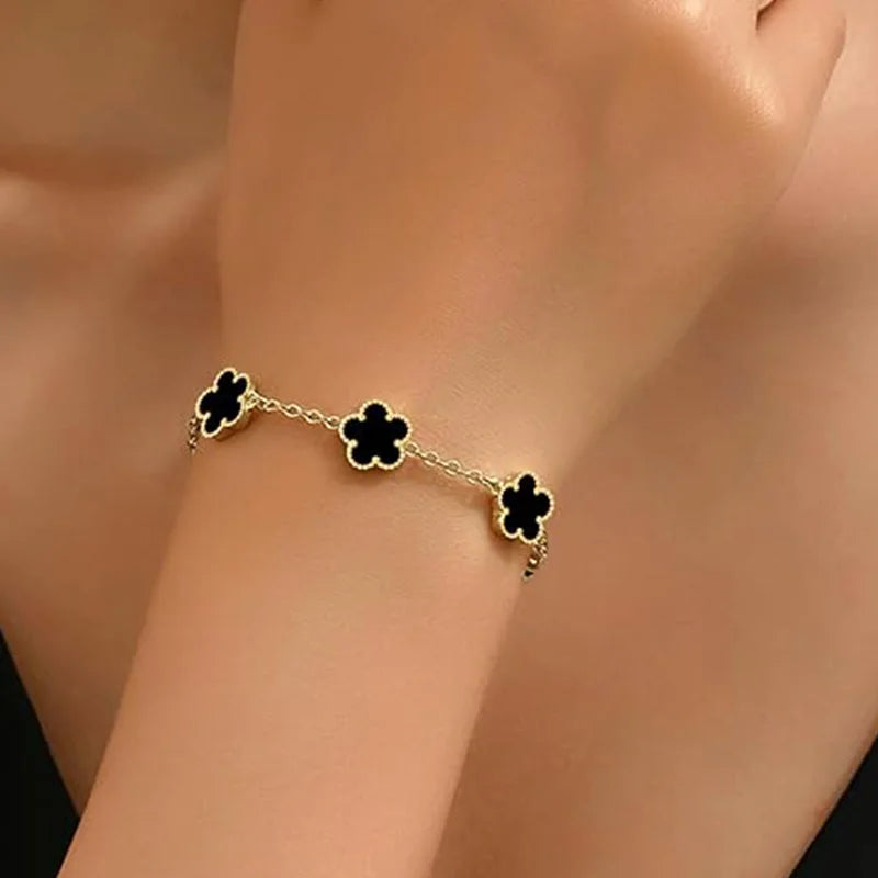 Lucky Clover Women's Hand Bracelets Double Sided Flowers Jewelry Gifts Stainless Steel Bracelet Gold Plated Bracelets