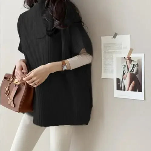 Women's Knitted Cloak Sweater  Loose Fit, Short-Sleeve Fall Fashion