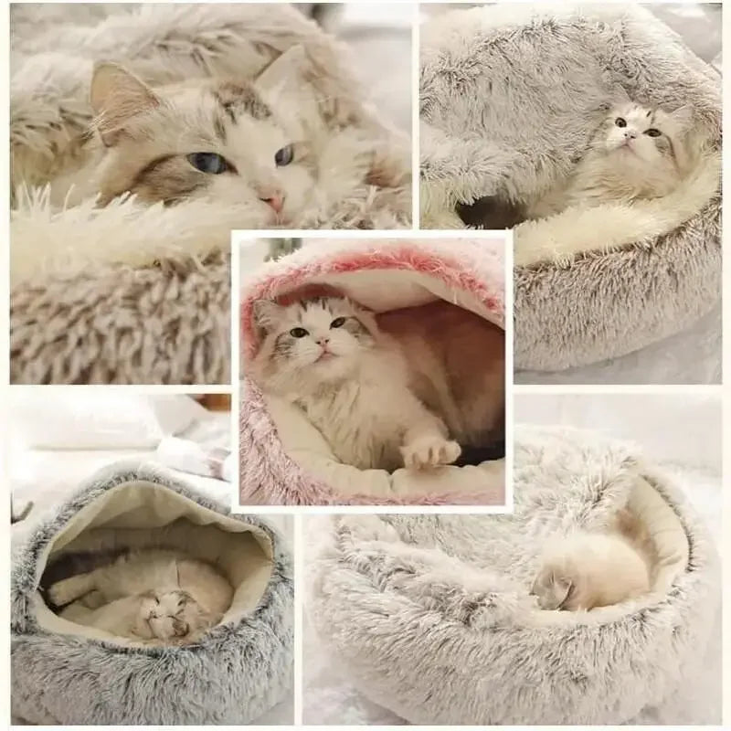 Cozy Round Pet Bed – Dual-Purpose Warm Sleeping Nest and Cave with Detachable Cover for Small Dogs and Cats