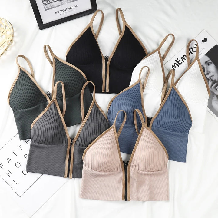 Sexy Seamless Padded Bralette - Wireless Cotton Sleep Top with Zipper for Women