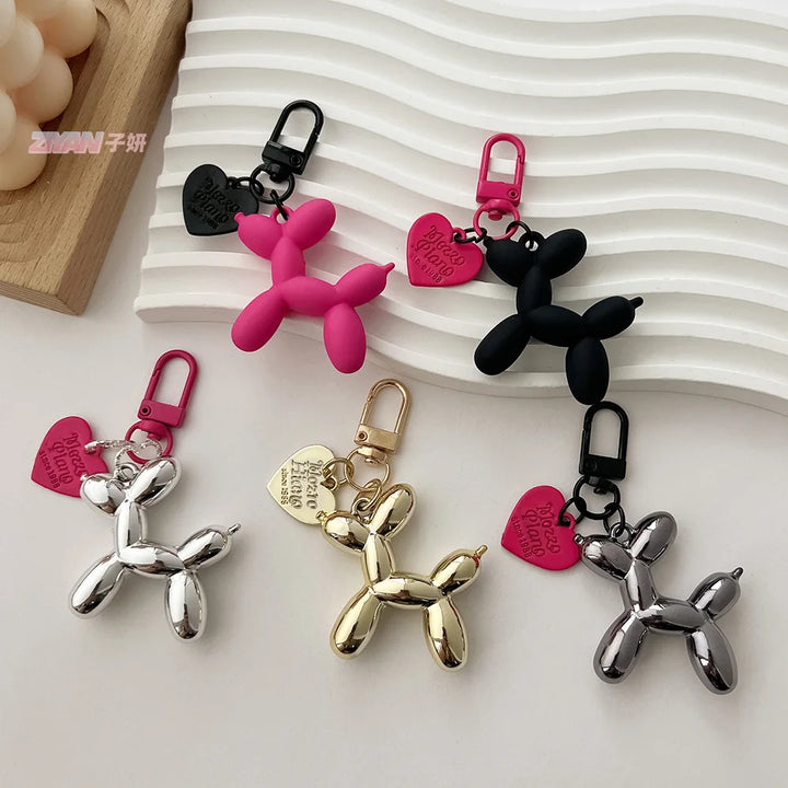 ﻿Cute Balloon Dog Bag Charm - Exquisite Keychain and Handbag Pendant with Bead Details, Perfect Women's Accessory for a Trendy Touch