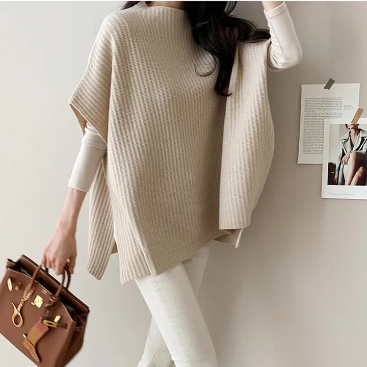 Women's Knitted Cloak Sweater  Loose Fit, Short-Sleeve Fall Fashion