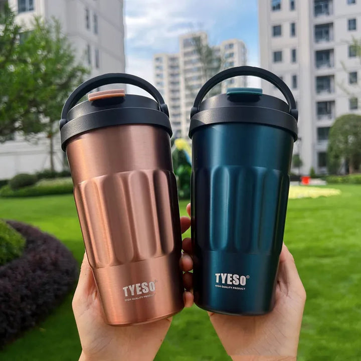 TYESO Portable Car Thermos Mug - Stainless Steel 304, 400ml/500ml Travel Cup with Handle