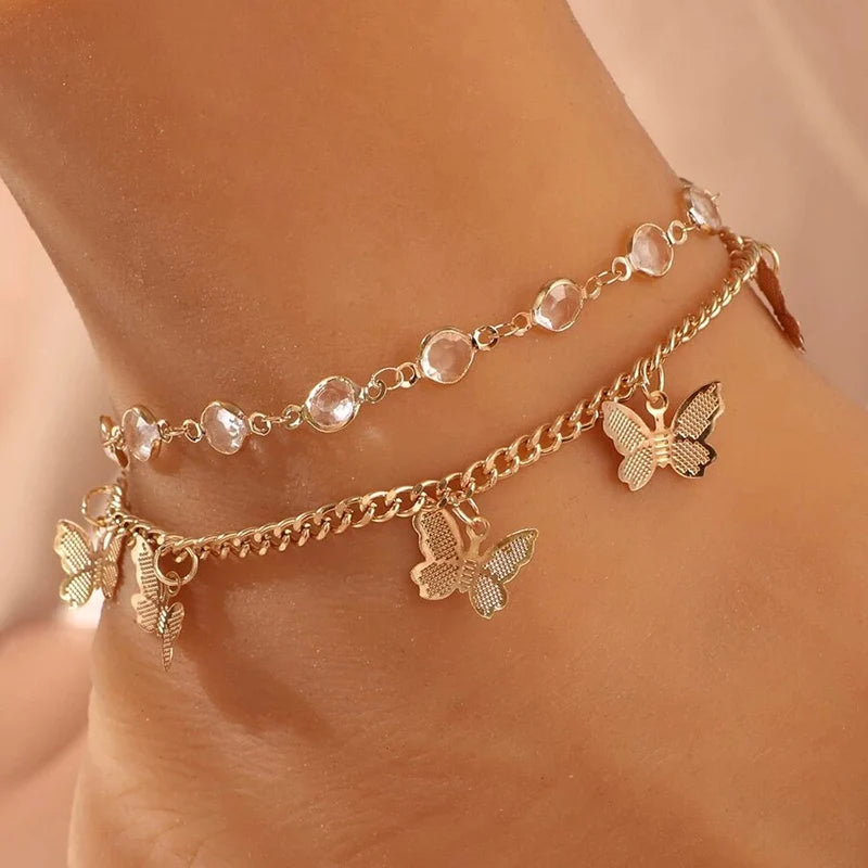 Anklet Foot Chain - Summer Bracelet with Tassel, Star Crystal Pendant, and Charm, Perfect for Barefoot Beach or Bridal Jewelry