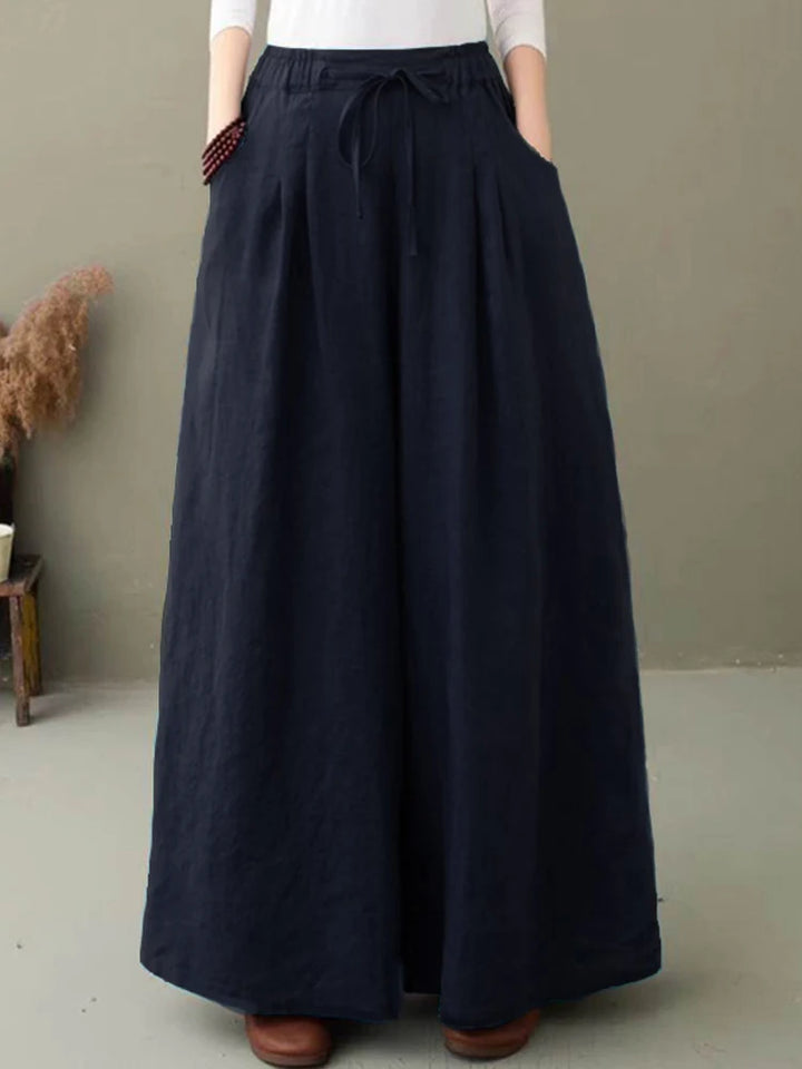 Women’s Wide-Leg Palazzo Pants - Casual Elastic Waist Drawstring Trousers for Autumn