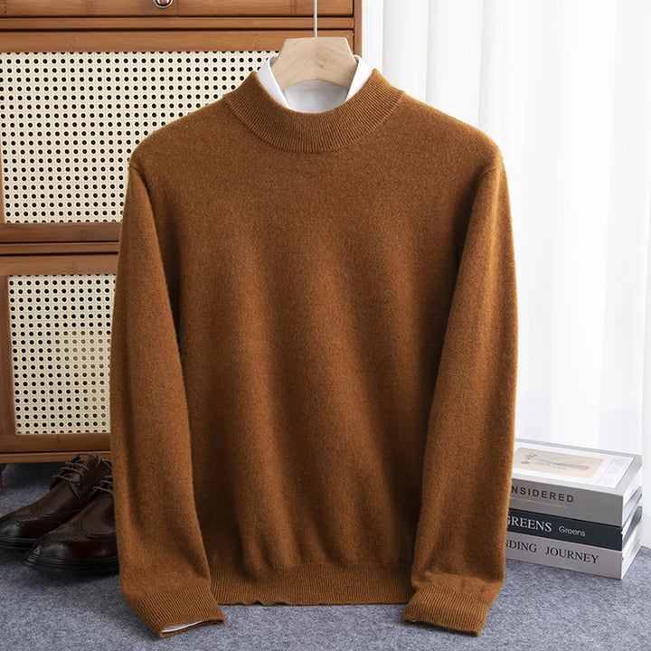 Men's 100% Wool Half-High Collar Sweater – Warm Solid Color Pullover, Business Casual