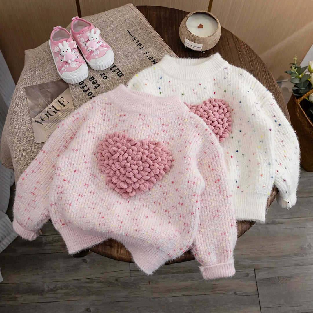 Girls' Autumn/Winter Pullover Love Knitting Sweater Warm Sweatshirt for Kids and Toddlers