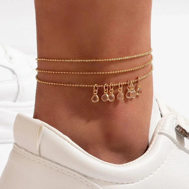 Anklet Foot Chain - Summer Bracelet with Tassel, Star Crystal Pendant, and Charm, Perfect for Barefoot Beach or Bridal Jewelry