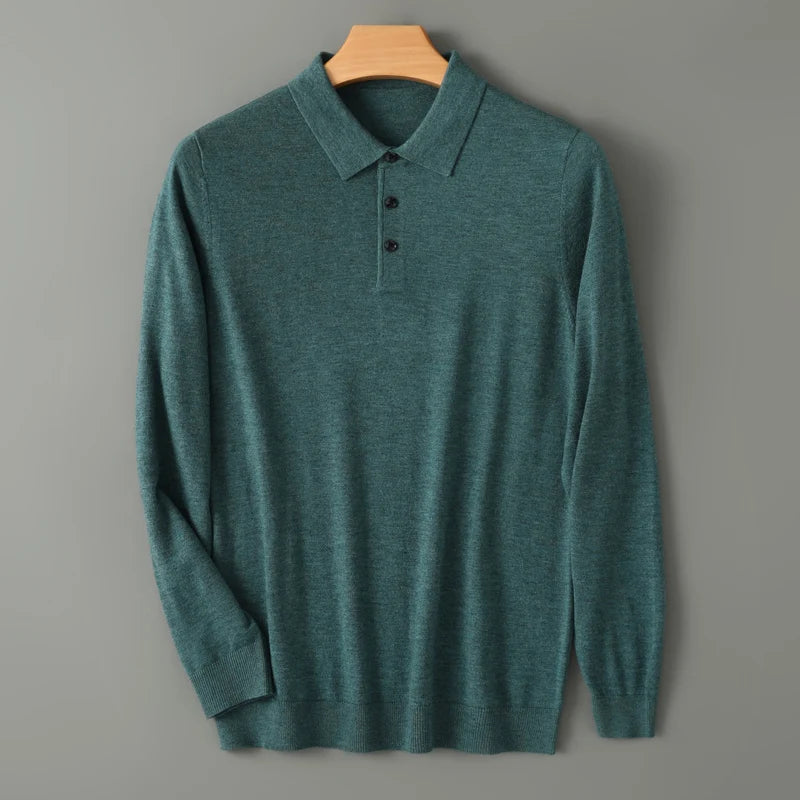 Men's Merino Wool Polo Sweater Soft Cashmere Pullover, Warm & Casual, Autumn/Winter