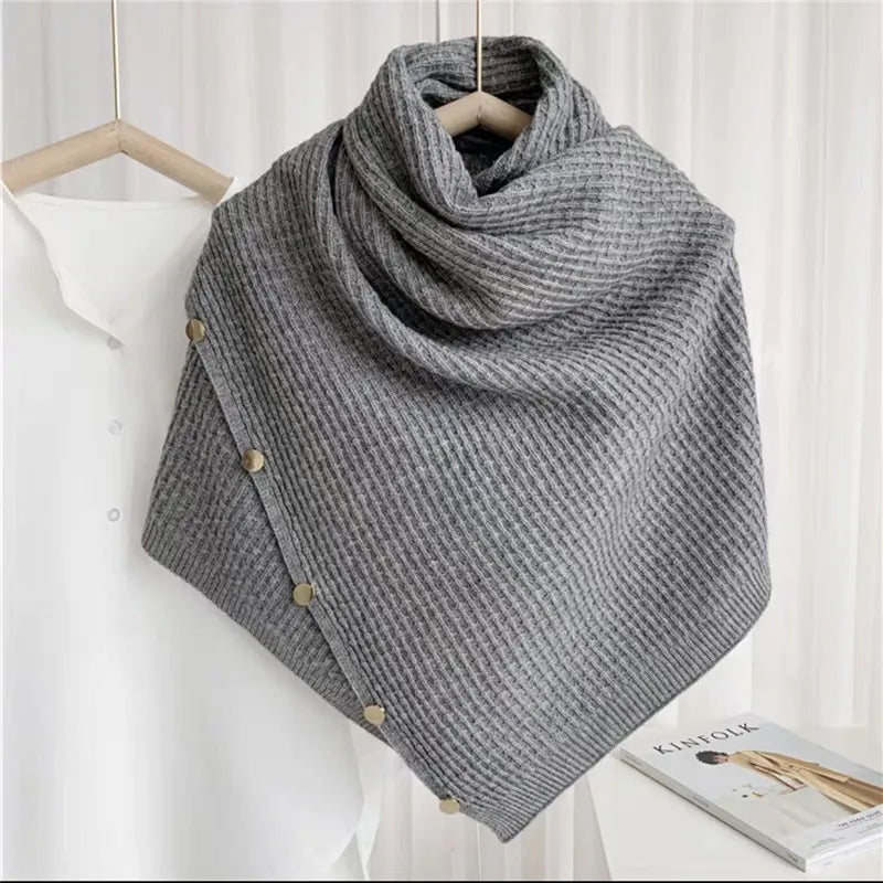 Multi-Purpose Button Scarf  Knitted Imitation Cashmere Shawl & Poncho for Women