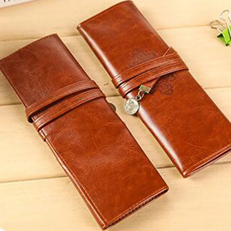 2 pcs Brown Pen Bag - PU Leather Storage Pen Case for School and Office Supplies, Perfect Writing Gift