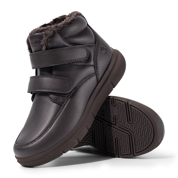 FitVille Men's Wide Winter Boots - Waterproof, Anti-Slip, Lightweight Fur-Lined with Hook & Loop