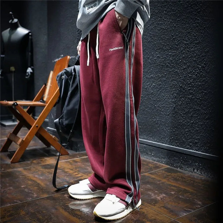 Men’s Wide-Leg Sports Pants - Striped Sweatpants, Straight Fit, Jogger Style for Training & Casual Wear