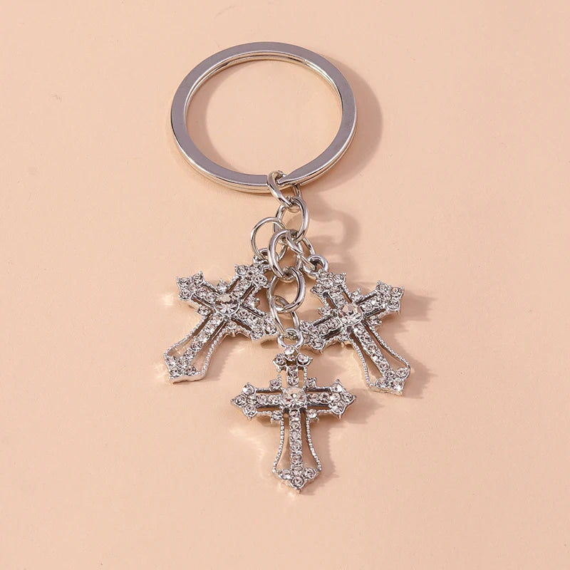 Sparkling Crystal Rhinestones Cross Keychain - Star Key Ring for Women and Girls, Handbag Pendant, DIY Jewelry Accessory