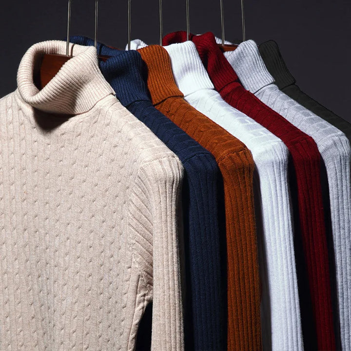 Men's Winter Wool Turtleneck Sweater Slim Fit Warm Long Sleeve Knit