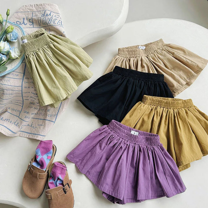 Baby Girls Pleated Shorts Skirt Summer Casual Elastic Waist Solid Color Kids Clothing