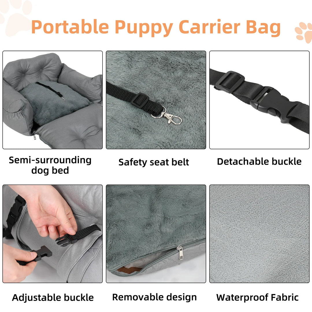 Dog Car Seat with Safety Belt - Washable Pet Booster Nest Cushion, Travel Mattress for Dogs and Cats