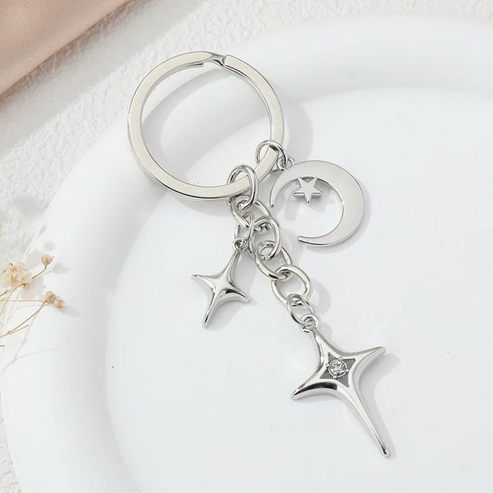 Star and Moon Metal Keychains - Handmade Key Rings for Women and Men, Perfect Friendship Gift or Handbag Decoration