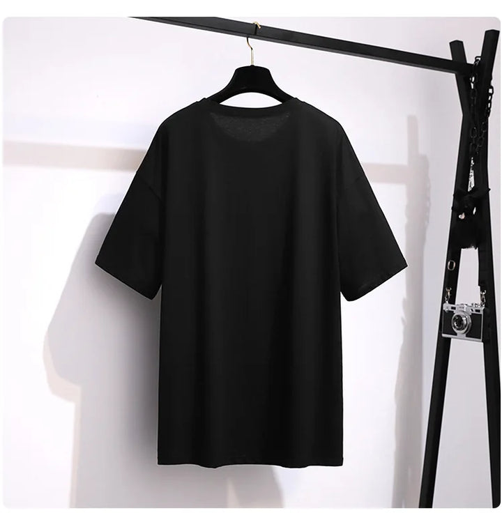 Plus Size Women's Loose Cotton Short Sleeve T-Shirt - Bust 170cm, Sizes 6XL-11XL, Round Neck, Black or White