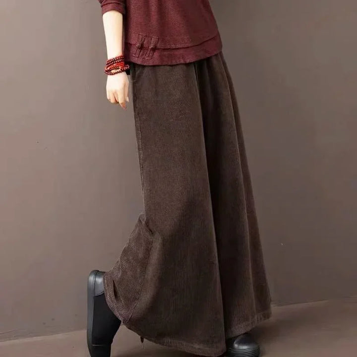 High-Waisted Corduroy Pants for Women - Wide-Leg, Warm Velvet Trousers with Pockets