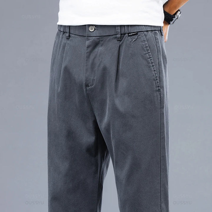 Men's Casual Pants - Soft Lyocell Fabric, Thin Slim Fit, Elastic Waist, Korean Style Jogger Ankle-Length Trousers