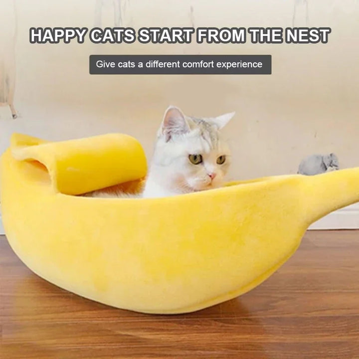 Banana Shaped Pet Bedding Comfortable Cat Nest Mat Warm and Soft Winter Cushion Funny Kitten Sleeping Bag, Cozy Dog Accessories