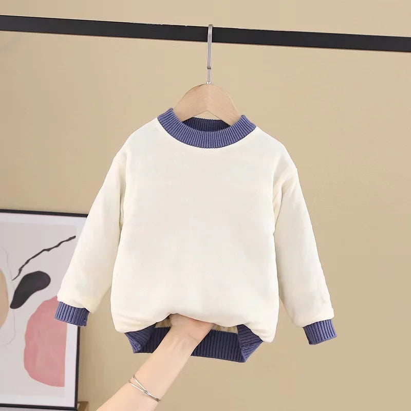 Boys' Winter Pullover Warm Plush Sweater with Jacquard Knitted Design Thickened Top