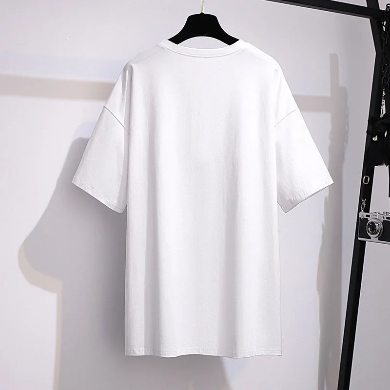 Plus Size Women's Loose Cotton Short Sleeve T-Shirt - Bust 170cm, Sizes 6XL-11XL, Round Neck, Black or White