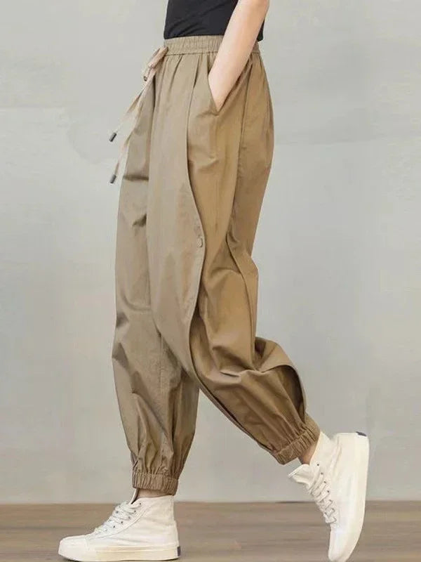 Women’s High-Waist Cargo Pants - Casual Loose Cotton Harem Joggers for Autumn