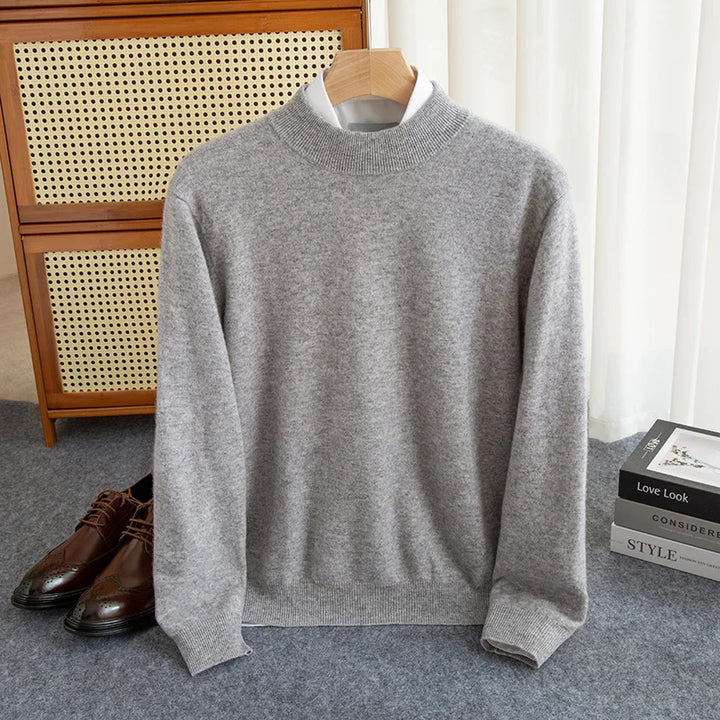 Men's 100% Wool Half-High Collar Sweater – Warm Solid Color Pullover, Business Casual