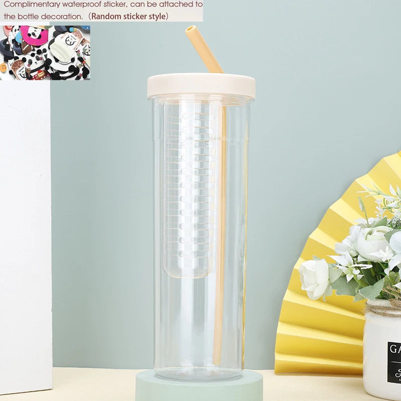 Creative Plastic Juice Cup - Straw, Lid & Tea Strainer for Outdoor, Gym, and Students