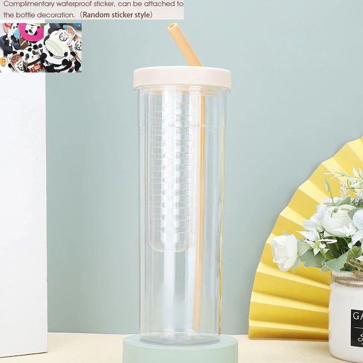 Creative Plastic Juice Cup - Straw, Lid & Tea Strainer for Outdoor, Gym, and Students