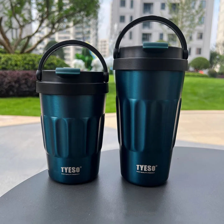 TYESO Portable Car Thermos Mug - Stainless Steel 304, 400ml/500ml Travel Cup with Handle