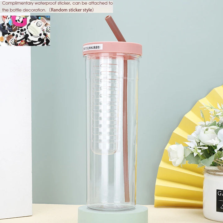 Creative Plastic Juice Cup - Straw, Lid & Tea Strainer for Outdoor, Gym, and Students