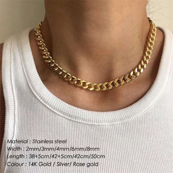 Gold-Plated Stainless Steel Cuban Chain Necklace