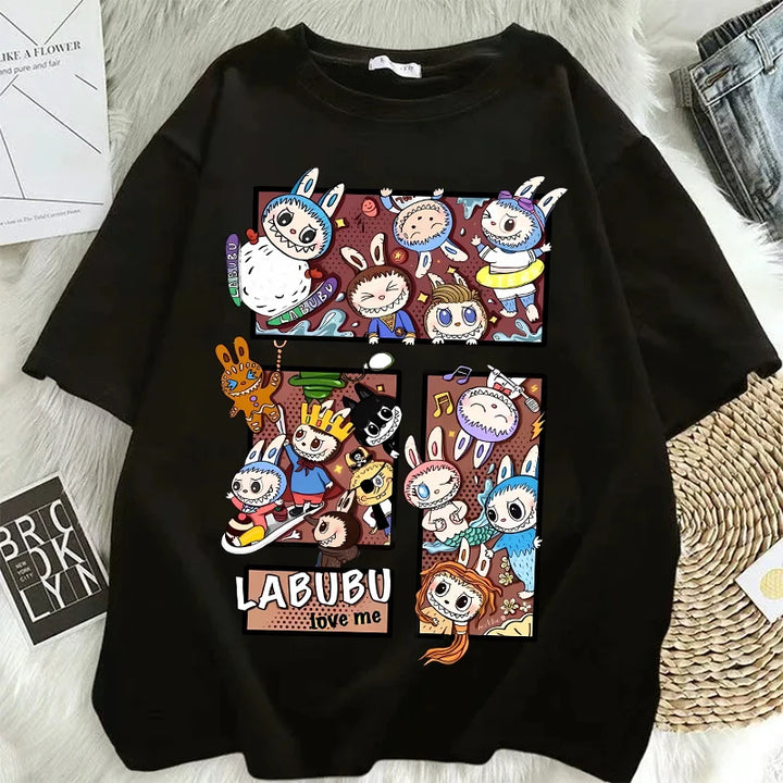 Pop Mart Labubu Couple T-Shirts – Anime Cartoon Short Sleeve Hip Hop Tops for Adults