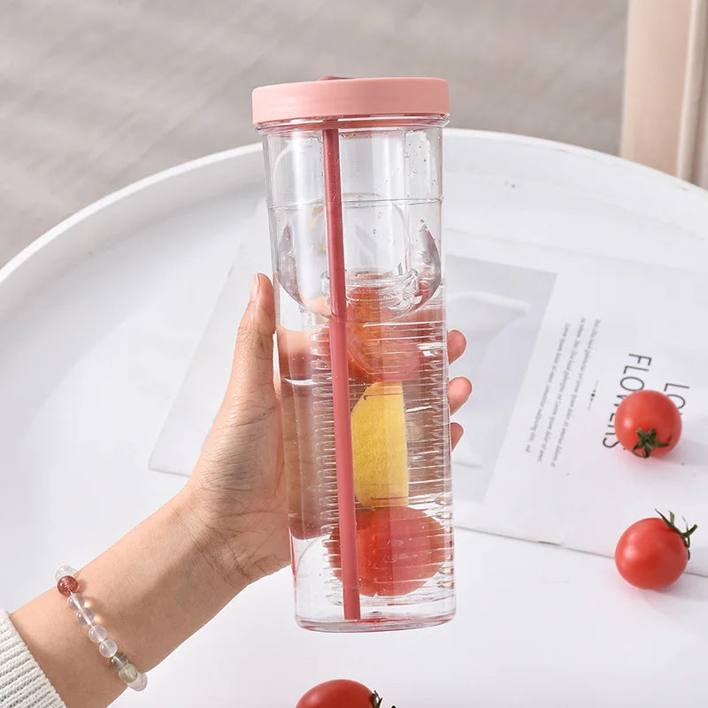 Creative Plastic Juice Cup - Straw, Lid & Tea Strainer for Outdoor, Gym, and Students