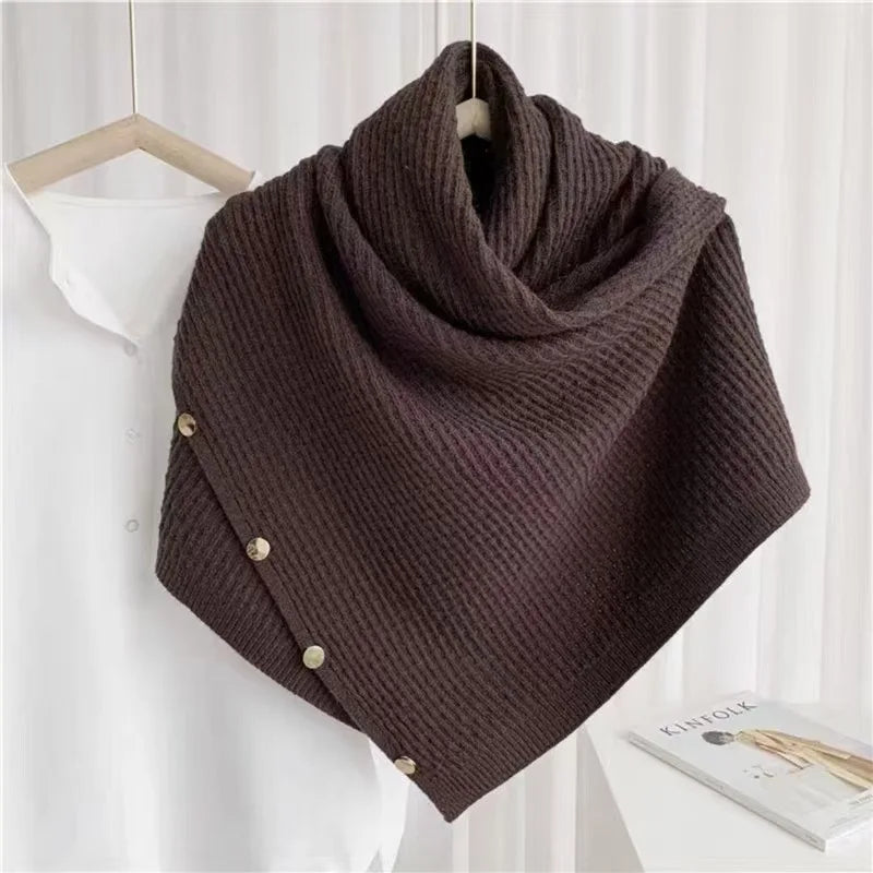 Warm Knitted Wool Shawl  Thick Single-Breasted Scarf