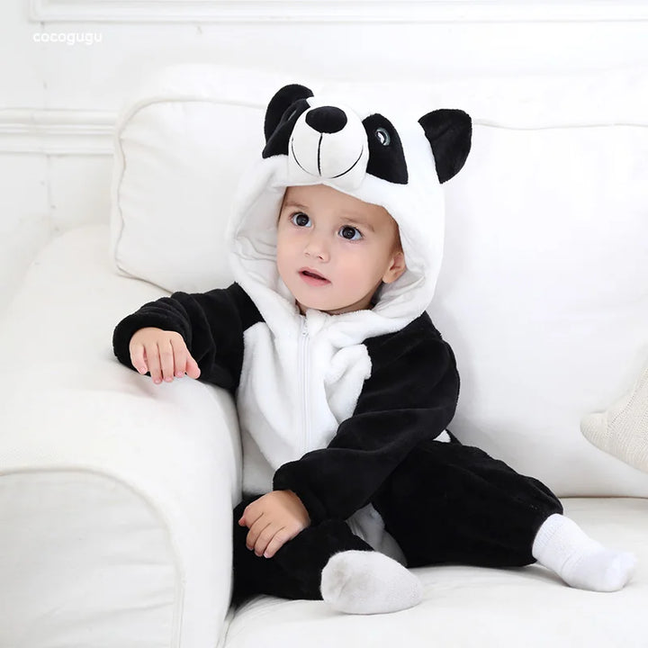 Panda Baby Romper – Flannel One-Piece Pajama for Newborns, Winter & Halloween Outfit