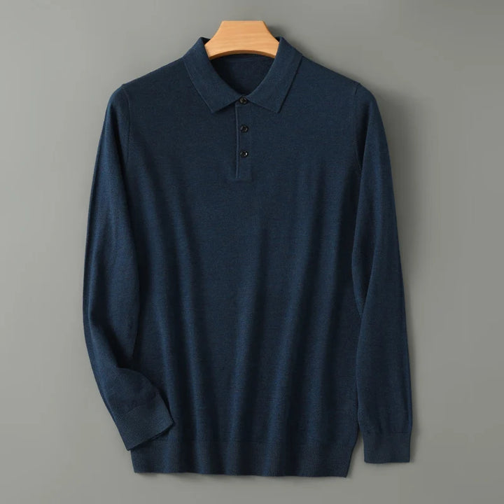 Men's Merino Wool Polo Sweater Soft Cashmere Pullover, Warm & Casual, Autumn/Winter