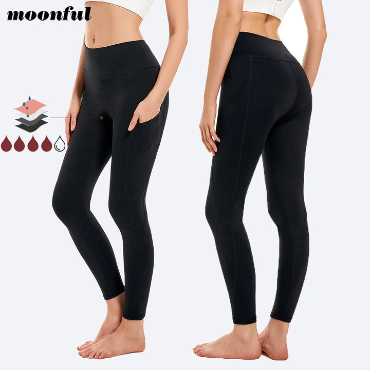 Sport Leggings with Period Panties High Waist Elastic Yoga Menstrual Pants Female Fitness Period Underwear Push Up Panty