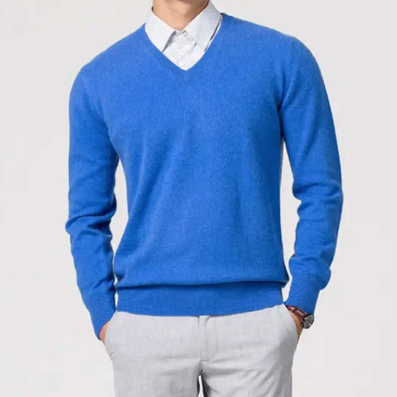 Men's Cashmere V-Neck Sweater High-Quality Wool Knit Pullover, Spring Hot Sale