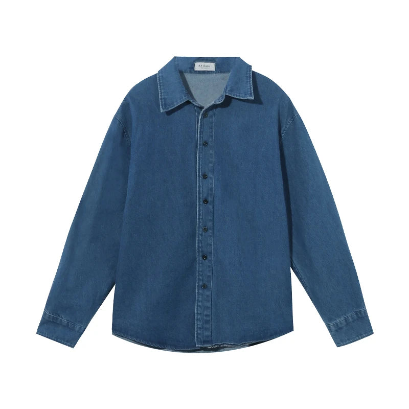 Plus Size Women's Denim Shirt - Long Sleeve Turn-Down Collar Loose Jean Blouse