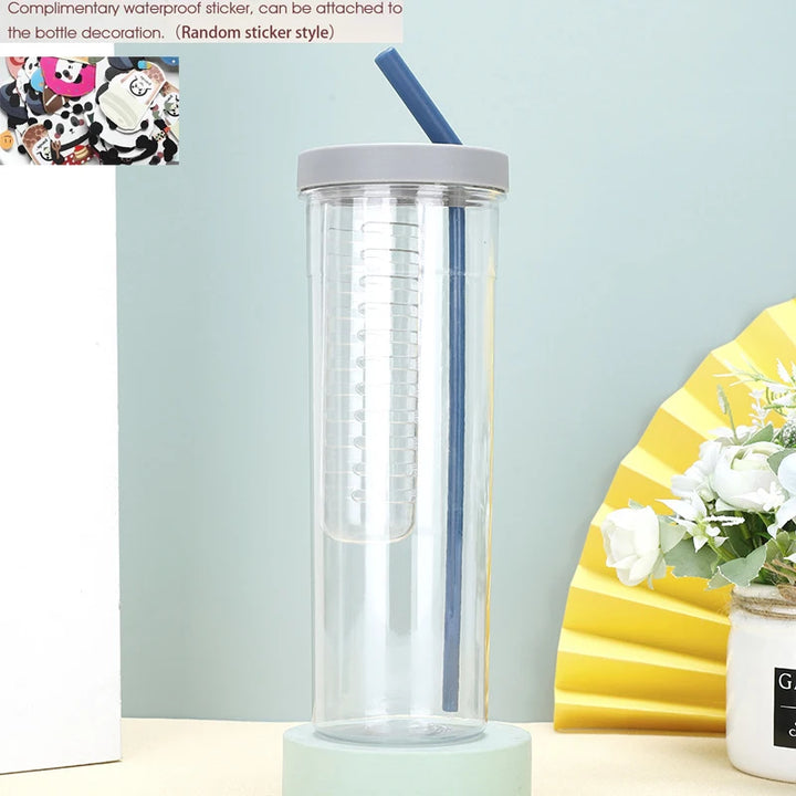 Creative Plastic Juice Cup - Straw, Lid & Tea Strainer for Outdoor, Gym, and Students