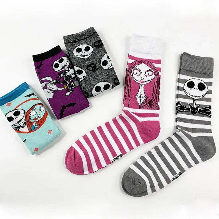 Nightmare Before Christmas Cotton Socks – Jack & Sally Skeleton Cartoon Figure, Warm Cosplay Stockings for Men & Women